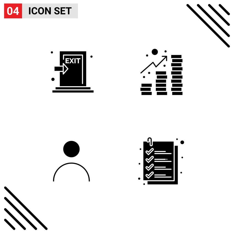 Group of 4 Solid Glyphs Signs and Symbols for emergency personal fire profit profile Editable Vector Design Elements