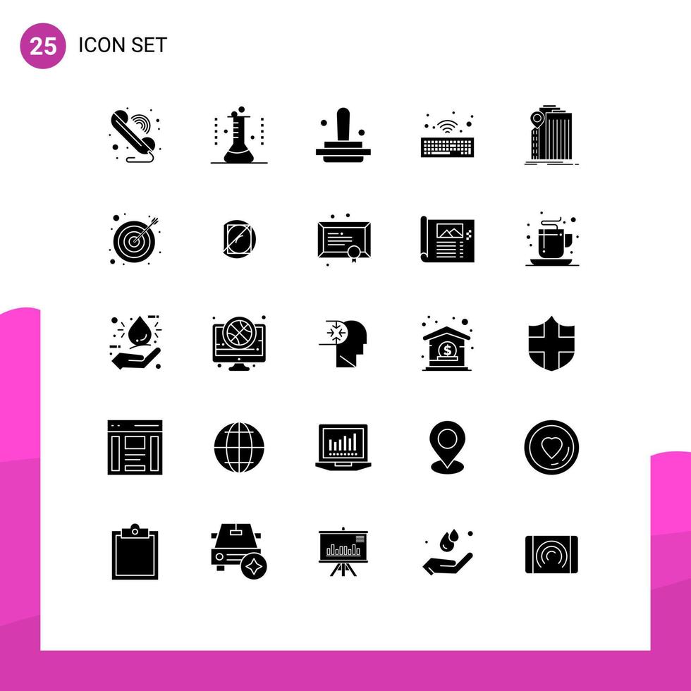 25 Creative Icons Modern Signs and Symbols of banking wireless test tube keyboard stamp Editable Vector Design Elements