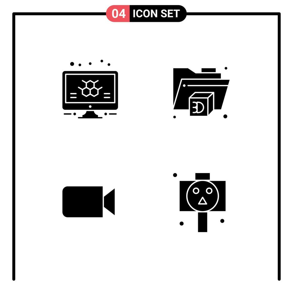 Universal Icon Symbols Group of 4 Modern Solid Glyphs of atom ui science camera halloween Editable Vector Design Elements