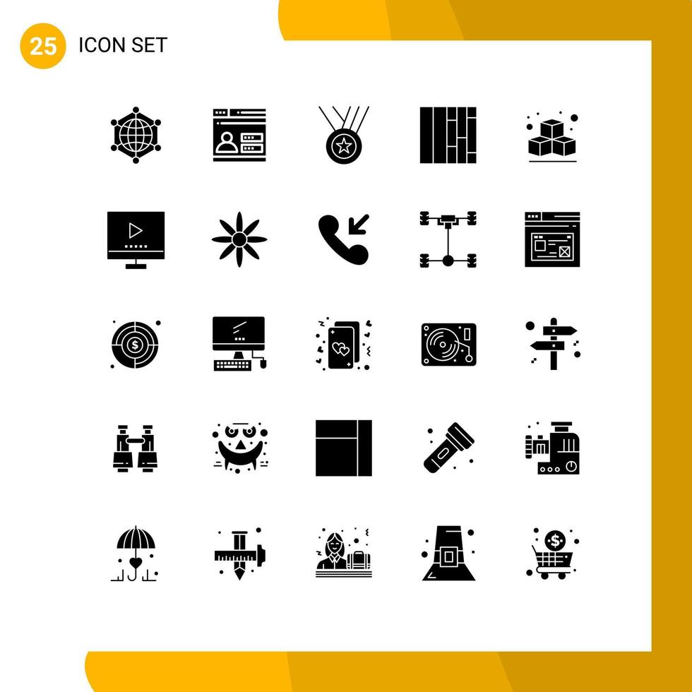 25 Universal Solid Glyphs Set for Web and Mobile Applications devices box security gird ribbon Editable Vector Design Elements