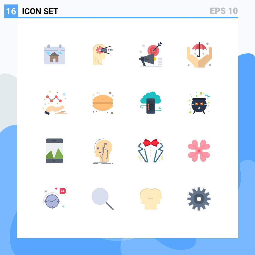 Set of 16 Modern UI Icons Symbols Signs for data safe campaign insurance audiance Editable Pack of Creative Vector Design Elements