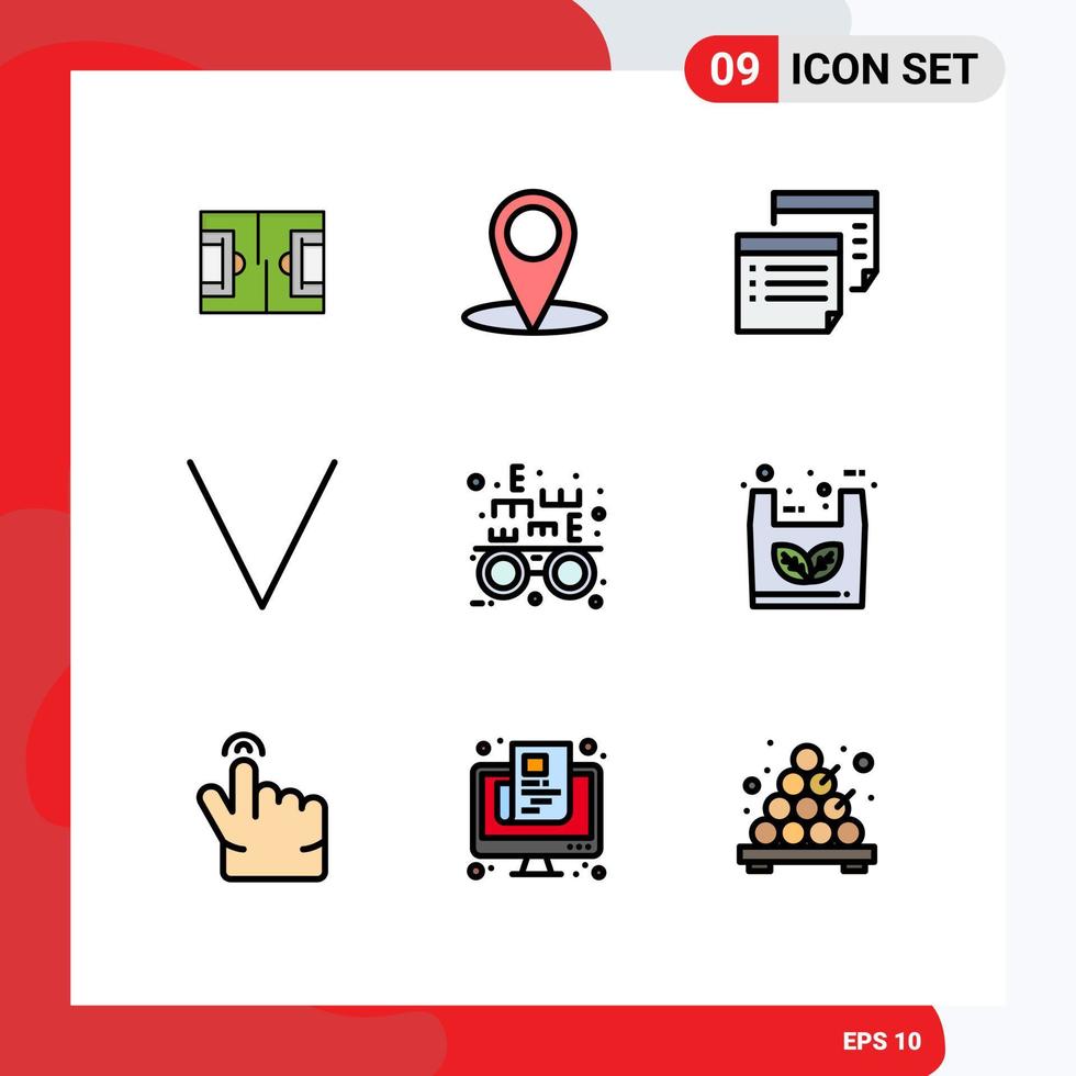 Pictogram Set of 9 Simple Filledline Flat Colors of optical eye test notes down arrow Editable Vector Design Elements