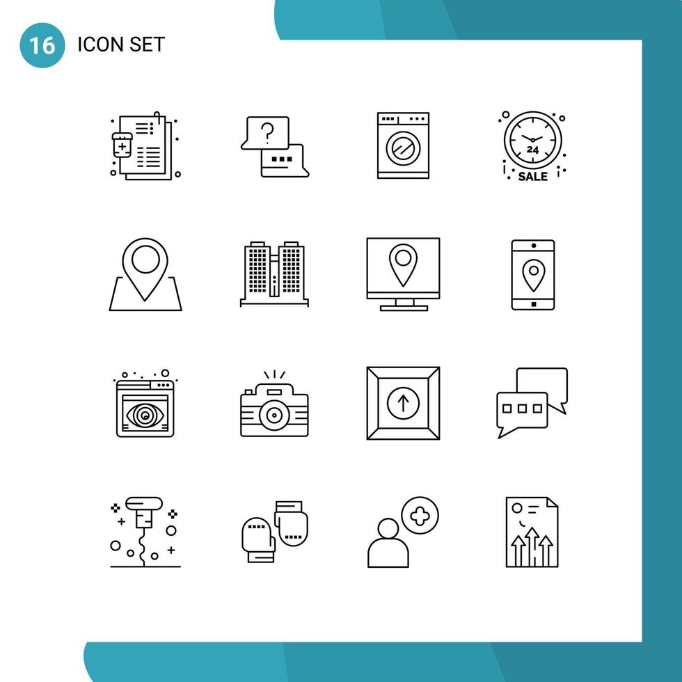 Pack of 16 creative Outlines of pin location kitchen limited cyber Editable Vector Design Elements