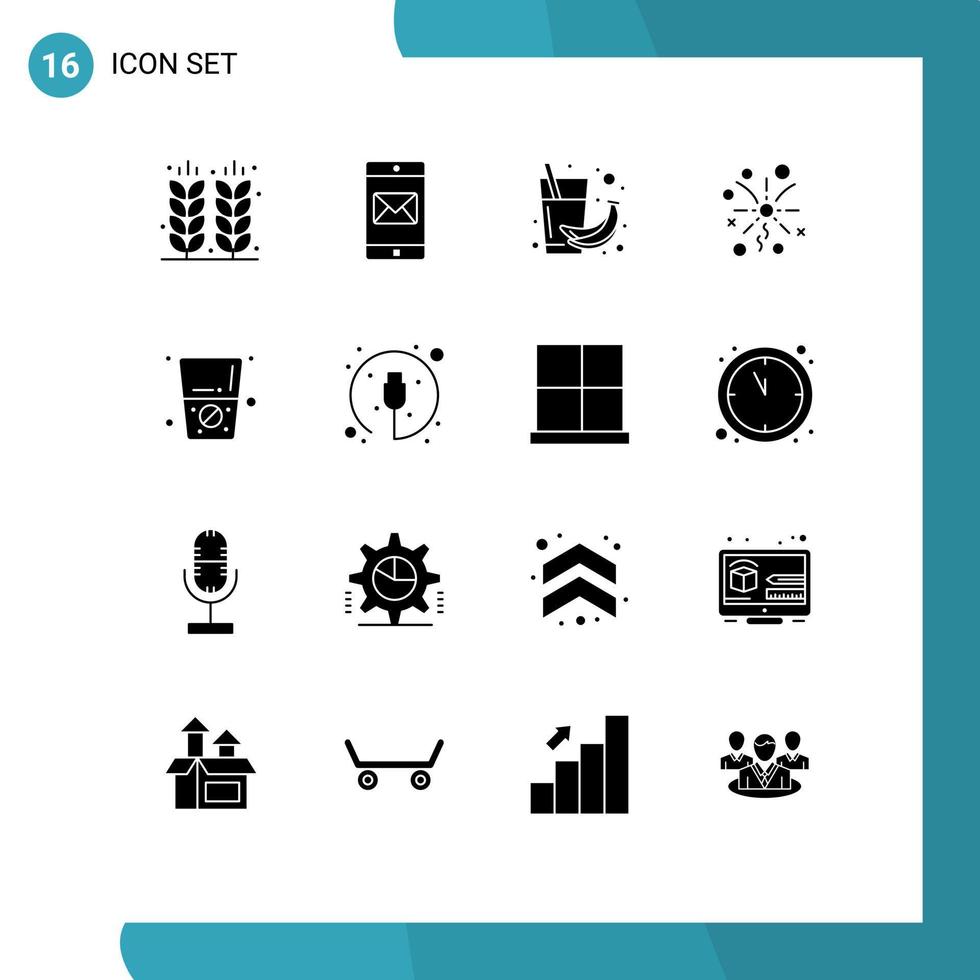 paquete de 16 signos y símbolos de glifos sólidos modernos para medios de impresión web como elementos de diseño de vectores editables de salud de fuegos artificiales de correo ligero de dieta