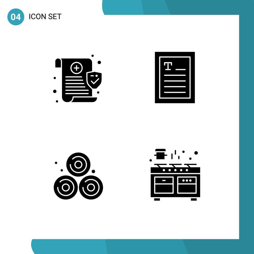 Mobile Interface Solid Glyph Set of 4 Pictograms of medical wheat straw security reader kitchen Editable Vector Design Elements