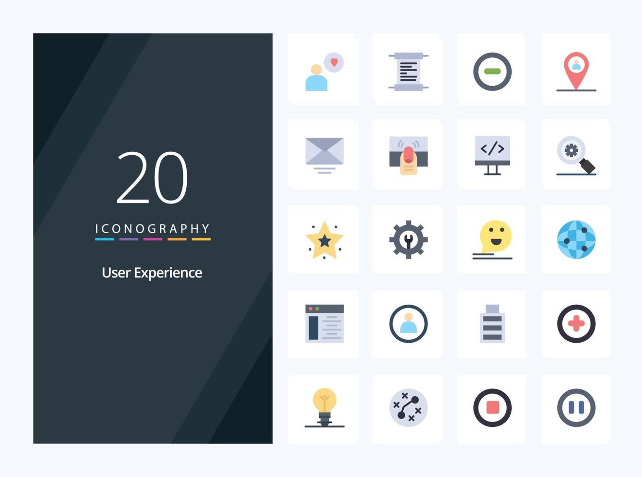 20 icono de color plano de experiencia de usuario para presentación vector