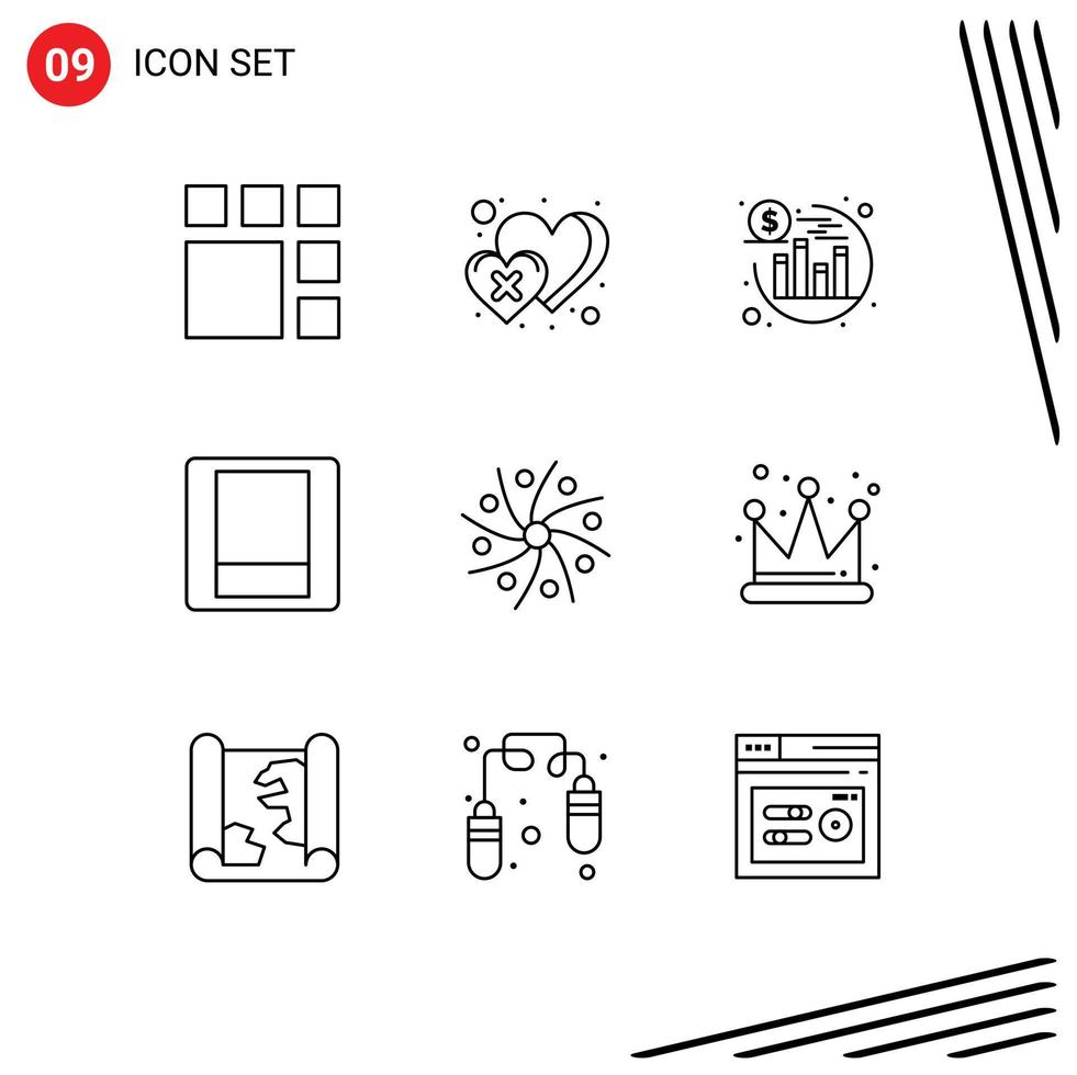 Pictogram Set of 9 Simple Outlines of space galaxy investment astronomy switch Editable Vector Design Elements