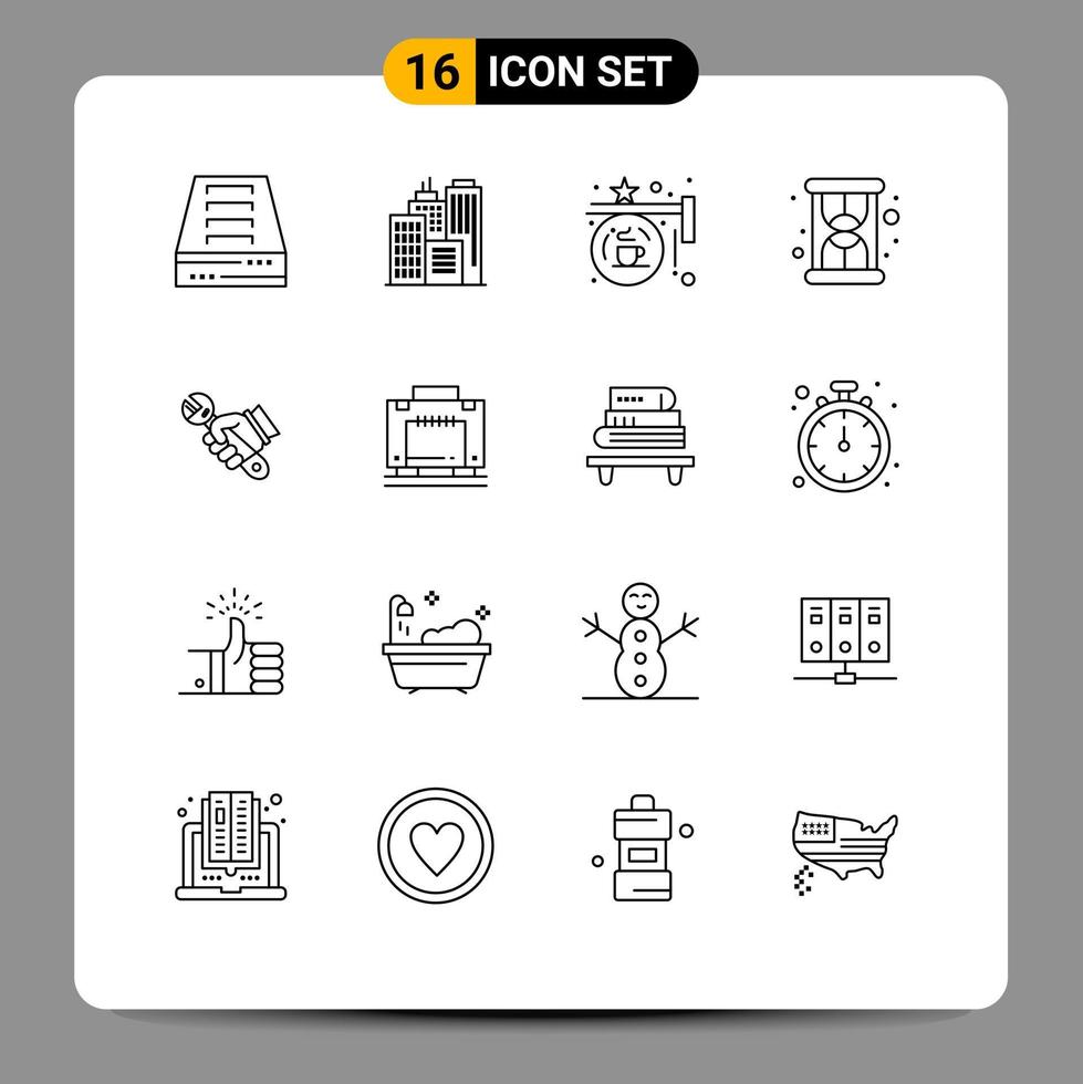 Universal Icon Symbols Group of 16 Modern Outlines of fix wrench coffee productivity hourglass Editable Vector Design Elements