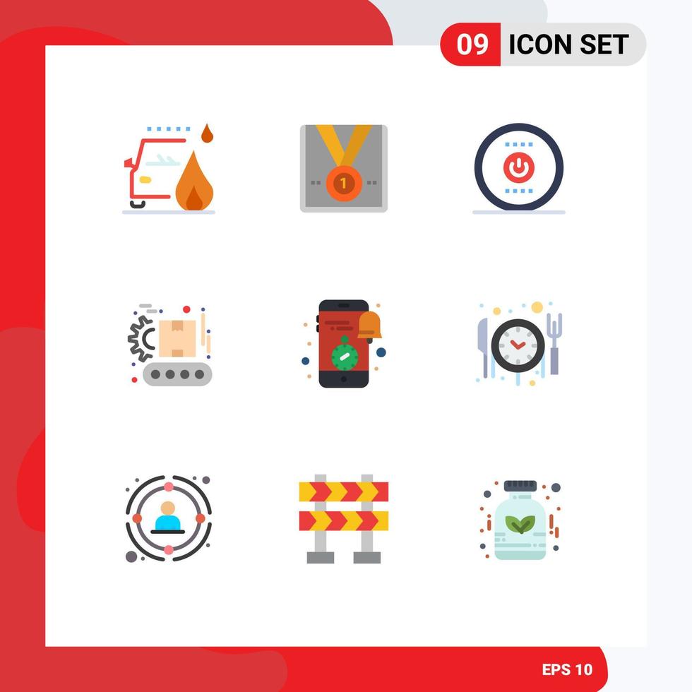9 User Interface Flat Color Pack of modern Signs and Symbols of mobile manufacturing trophy factory power Editable Vector Design Elements