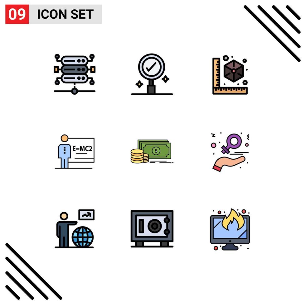 9 Filledline Flat Color concept for Websites Mobile and Apps money investment model finance teacher Editable Vector Design Elements