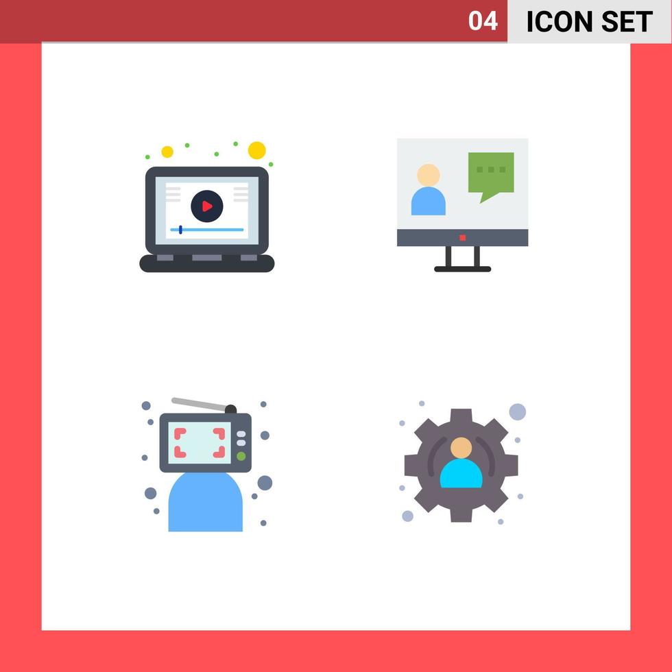 Editable Vector Line Pack of 4 Simple Flat Icons of lesson blogger screen customer computer Editable Vector Design Elements