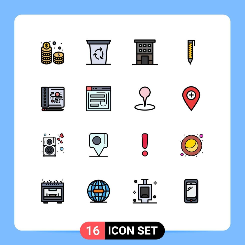 Set of 16 Modern UI Icons Symbols Signs for process design building pencil shops Editable Creative Vector Design Elements