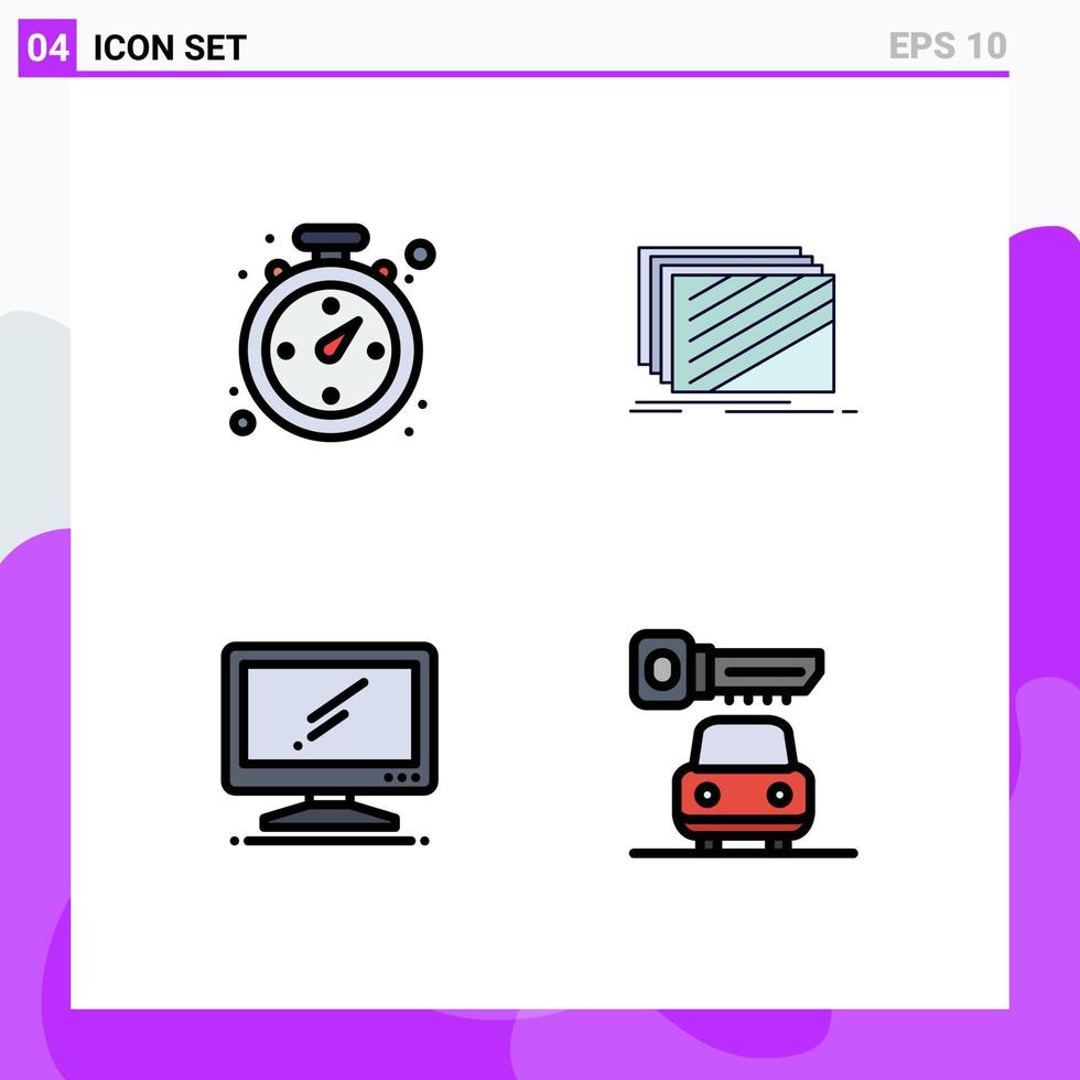 Filledline Flat Color Pack of 4 Universal Symbols of compass monitor design texture imac Editable Vector Design Elements