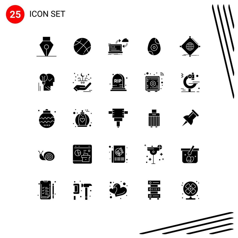 Solid Glyph Pack of 25 Universal Symbols of things iot processing flower egg Editable Vector Design Elements