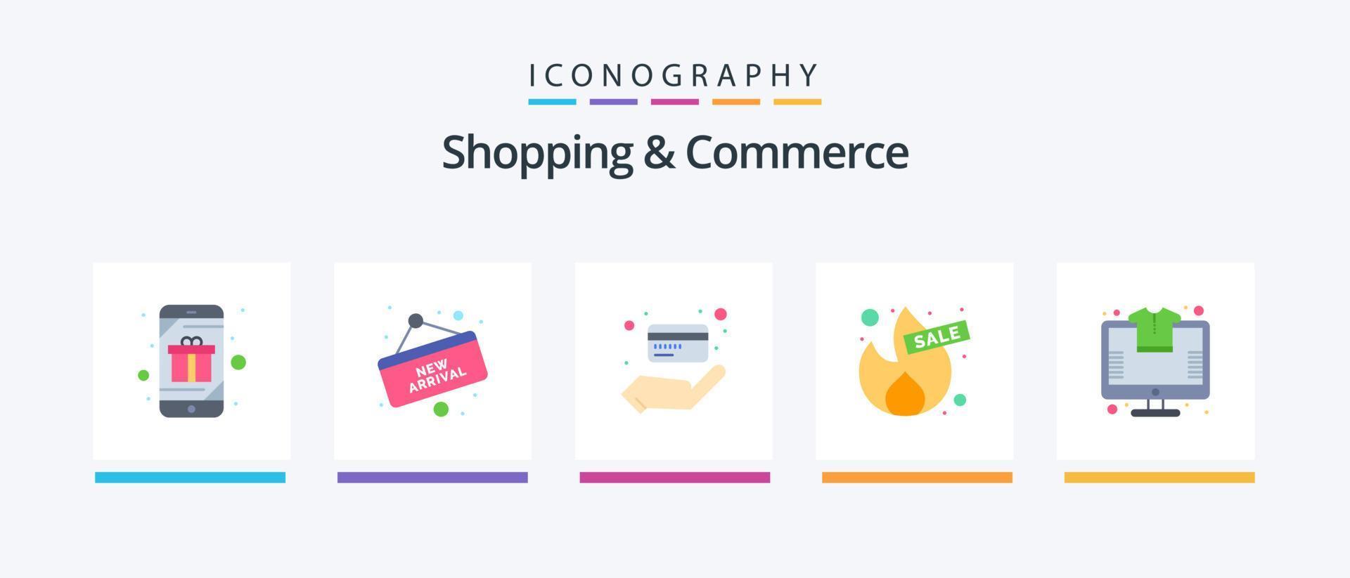 Shopping And Commerce Flat 5 Icon Pack Including online. offer. board. hot. credit card. Creative Icons Design vector