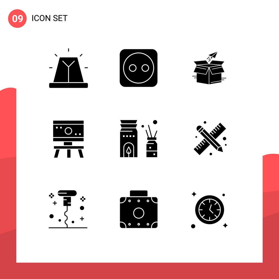 Mobile Interface Solid Glyph Set of 9 Pictograms of space board business atom shipping Editable Vector Design Elements