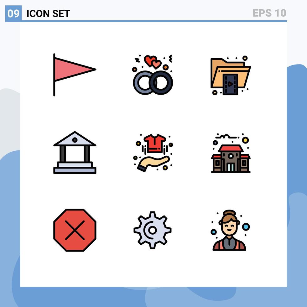 paquete de 9 signos y símbolos de colores planos de línea de relleno modernos para medios de impresión web, como elementos de diseño de vectores editables del banco de financiación de archivos de compra de venta