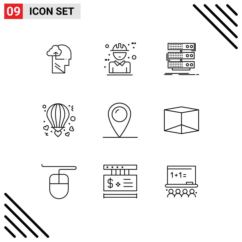 Universal Icon Symbols Group of 9 Modern Outlines of love balloon design air database Editable Vector Design Elements