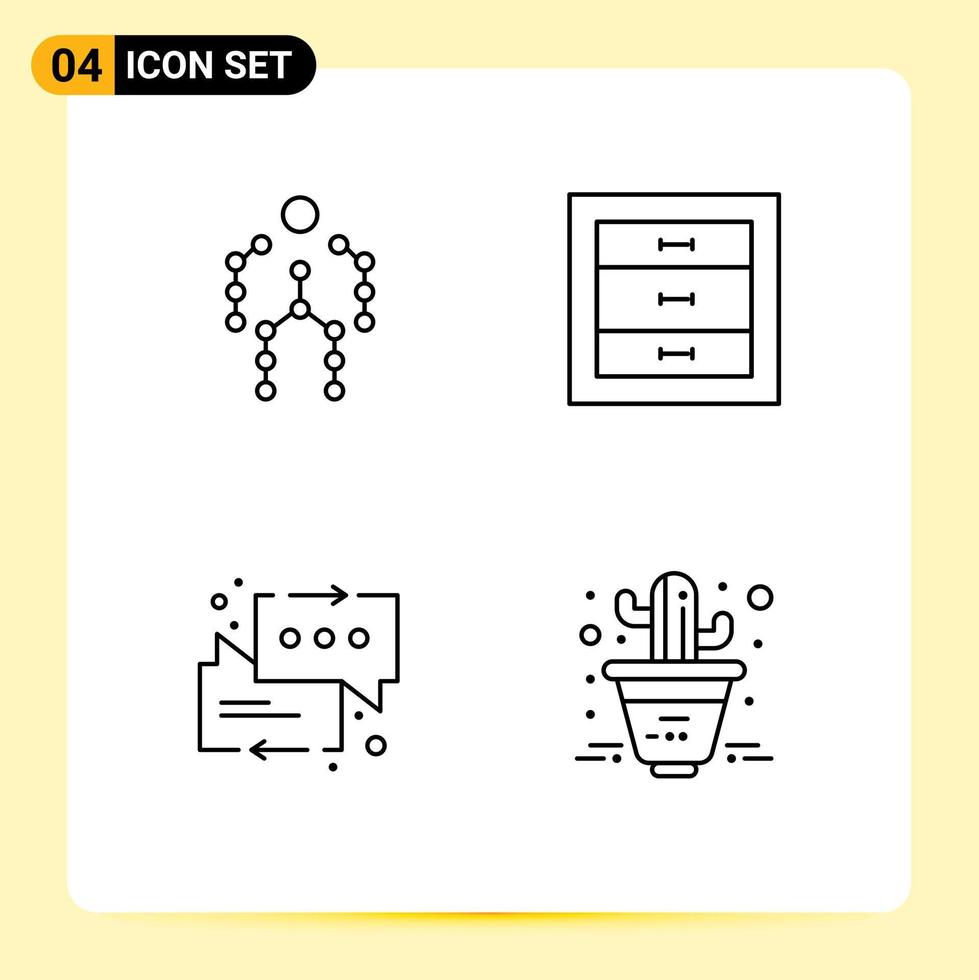 paquete de interfaz de usuario de 4 colores planos básicos de línea rellena de gabinetes humanos de chat de acción compatibles con elementos de diseño vectorial editables vector