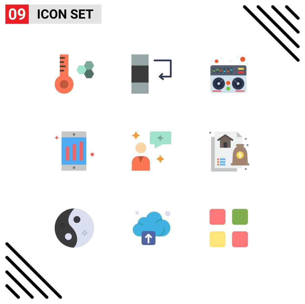 Group of 9 Flat Colors Signs and Symbols for housing advice music interface man chat Editable Vector Design Elements