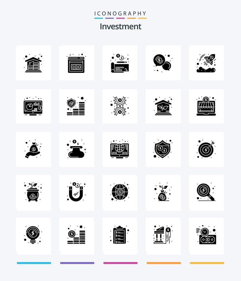 Creative Investment 25 Glyph Solid Black icon pack  Such As currency.. money. dollar. chat vector