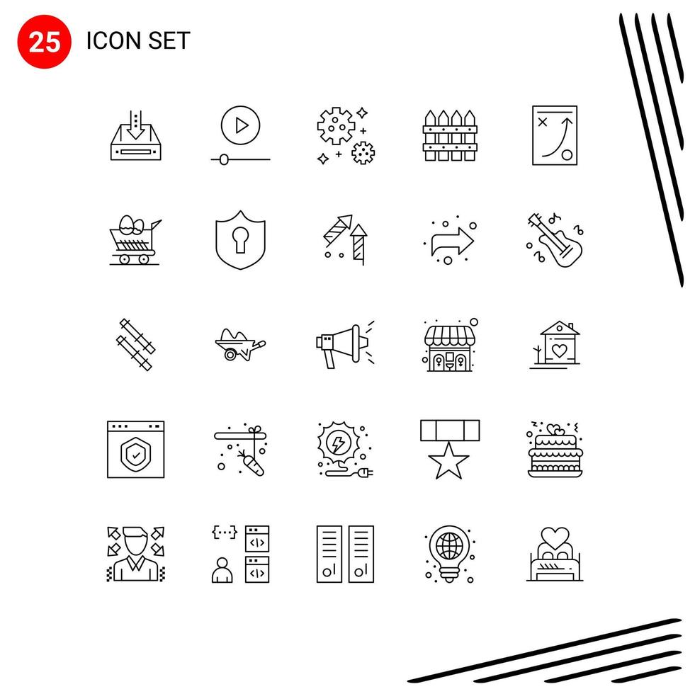 Modern Set of 25 Lines and symbols such as diagram fence player farming space Editable Vector Design Elements