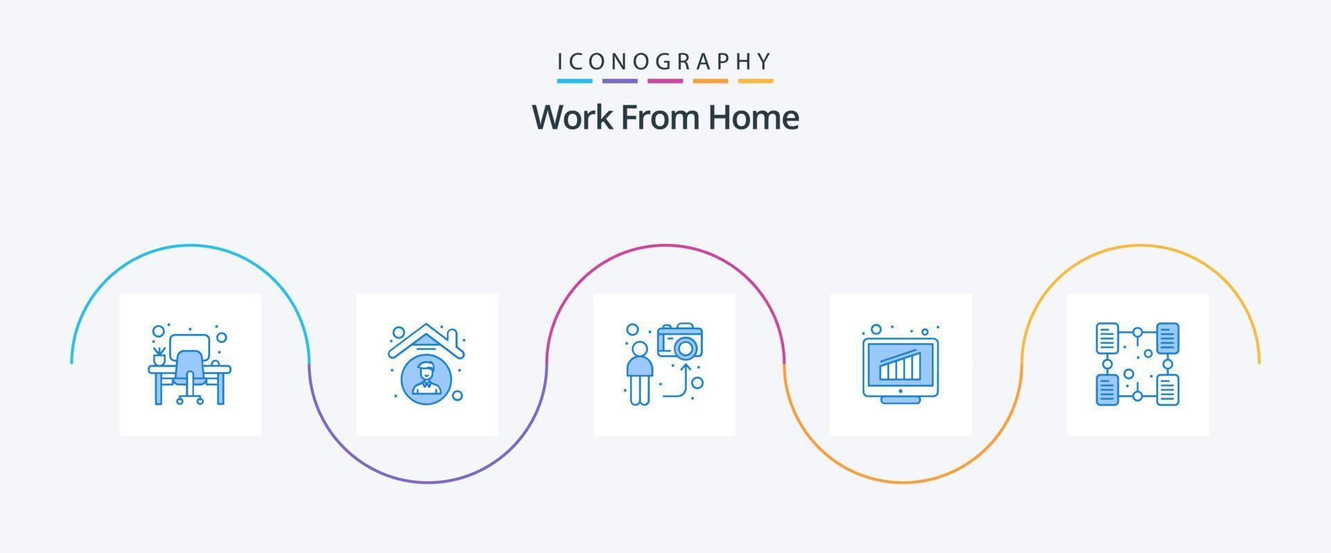 trabajar desde casa azul 5 paquete de iconos que incluye informe. grafico. empleado. social. hombre vector