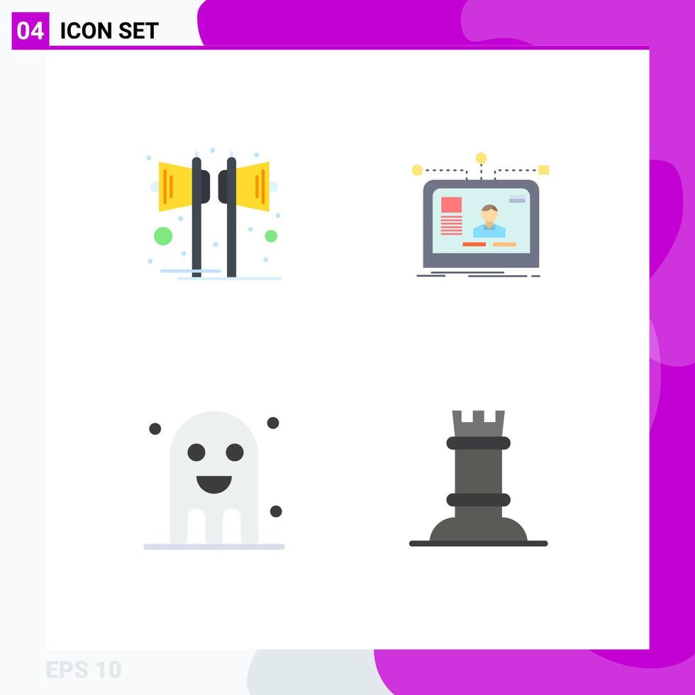 Pack of 4 Modern Flat Icons Signs and Symbols for Web Print Media such as loudspeaker design sound website copy Editable Vector Design Elements