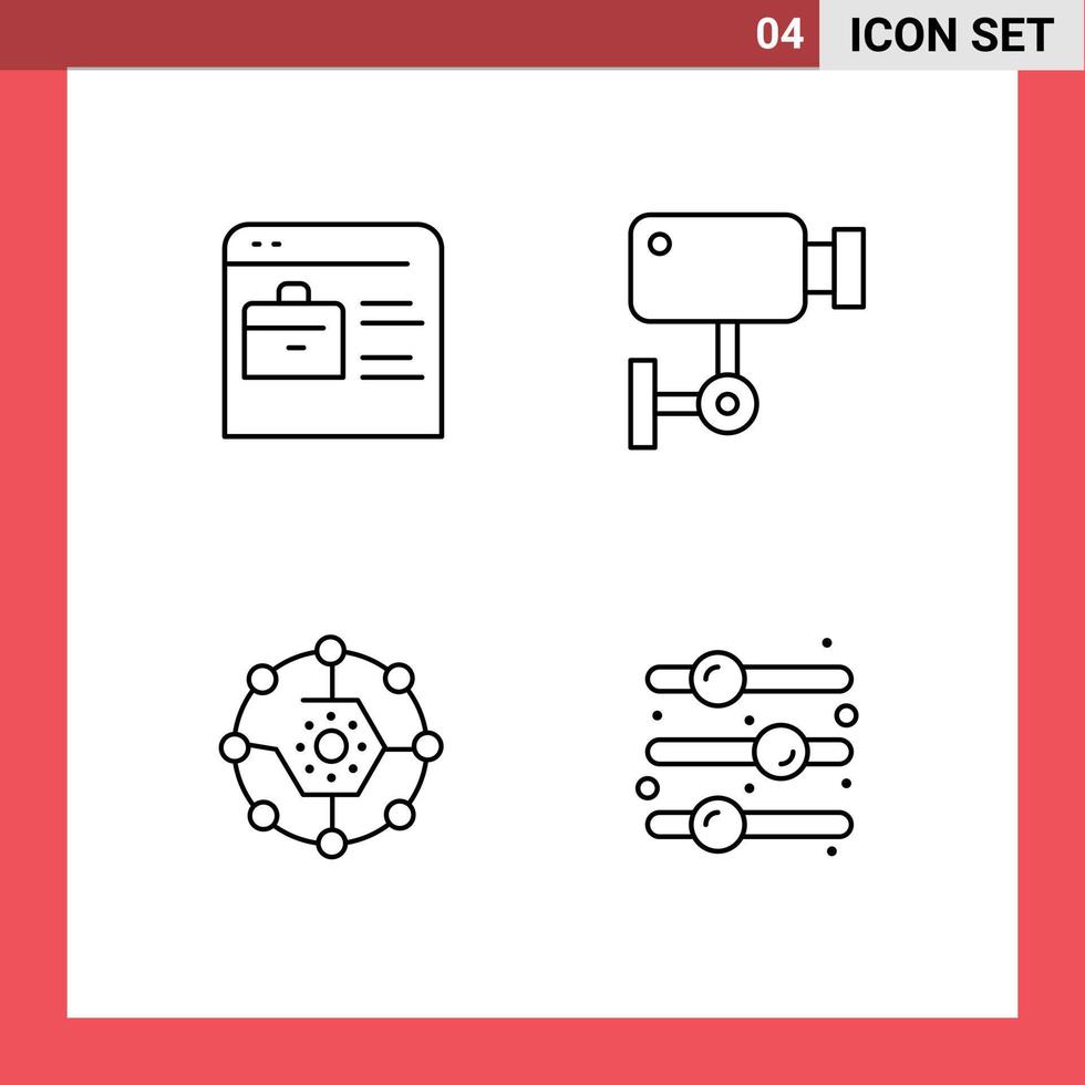 4 User Interface Line Pack of modern Signs and Symbols of bag computing online portfolio security connectivity Editable Vector Design Elements