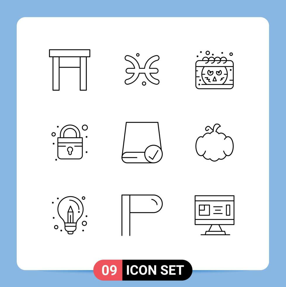 Mobile Interface Outline Set of 9 Pictograms of devices computers calendar secure closed Editable Vector Design Elements