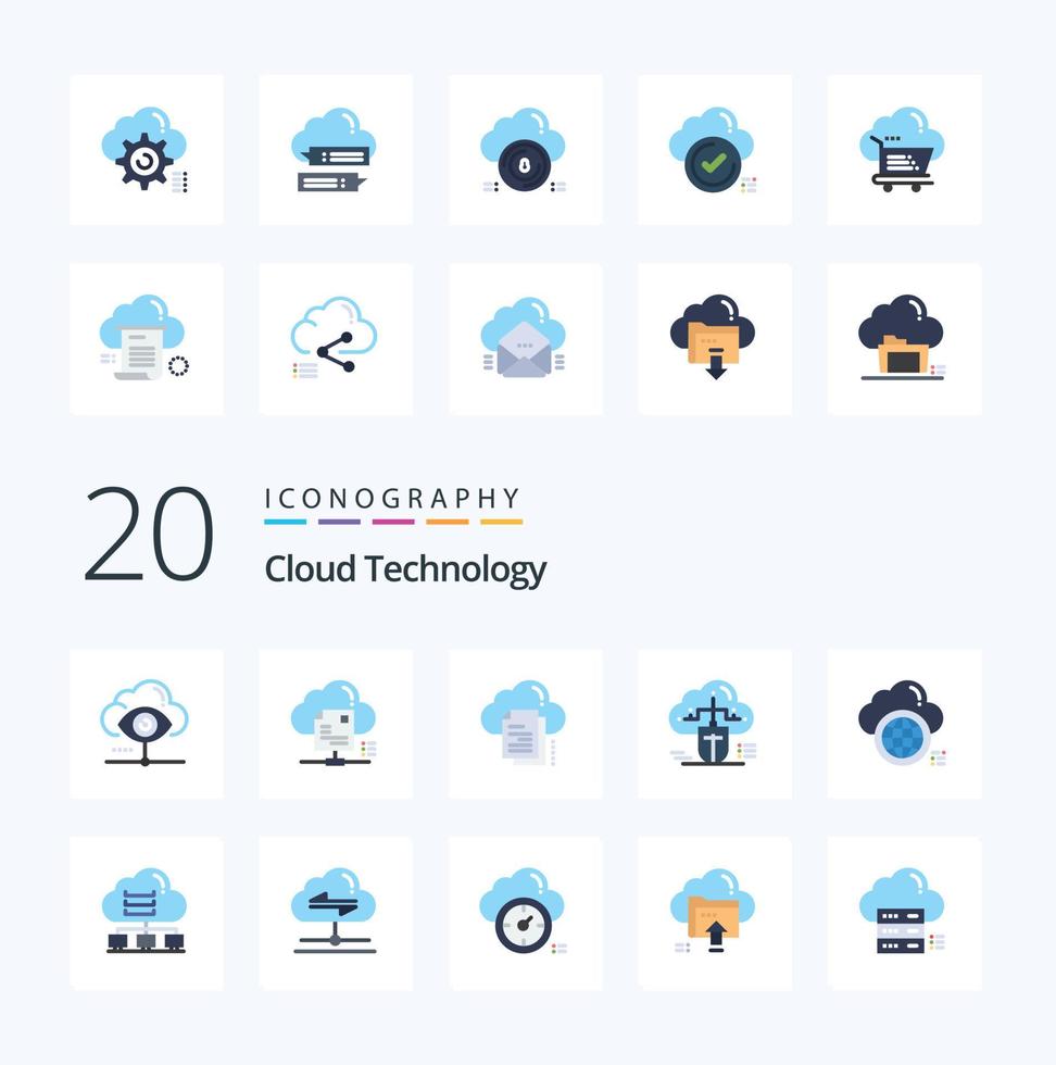 20 Cloud Technology Flat Color icon Pack like connected mouse cloud document copy vector