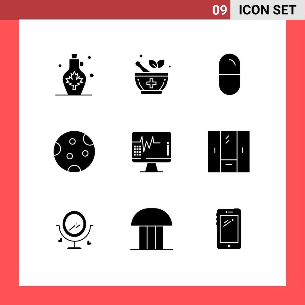 Mobile Interface Solid Glyph Set of 9 Pictograms of heart sleep dope night full Editable Vector Design Elements