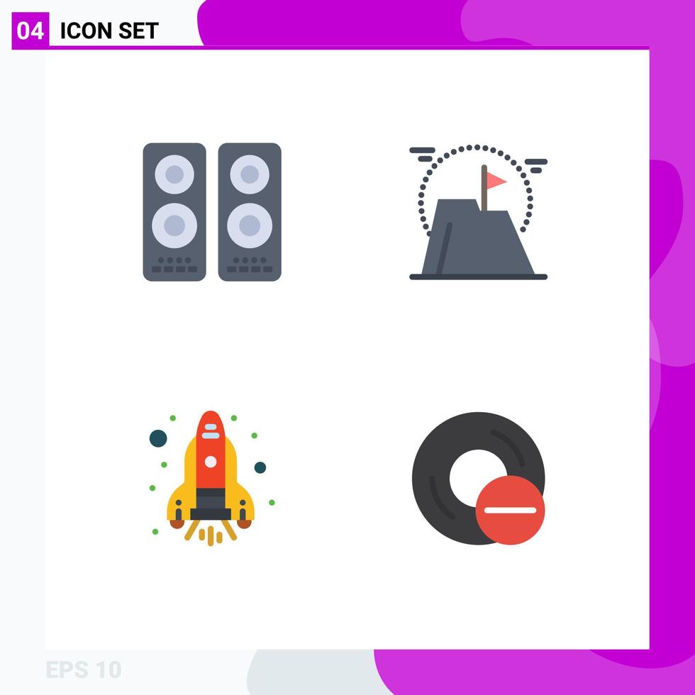 4 Creative Icons Modern Signs and Symbols of cinema flame speaker goal space Editable Vector Design Elements