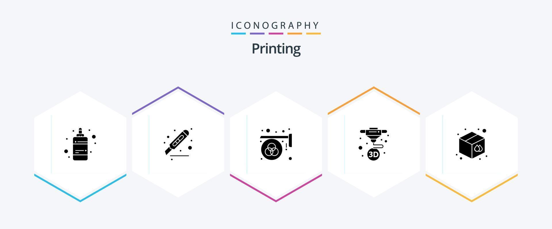 Printing 25 Glyph icon pack including printing. machine. page. d printing. palette vector