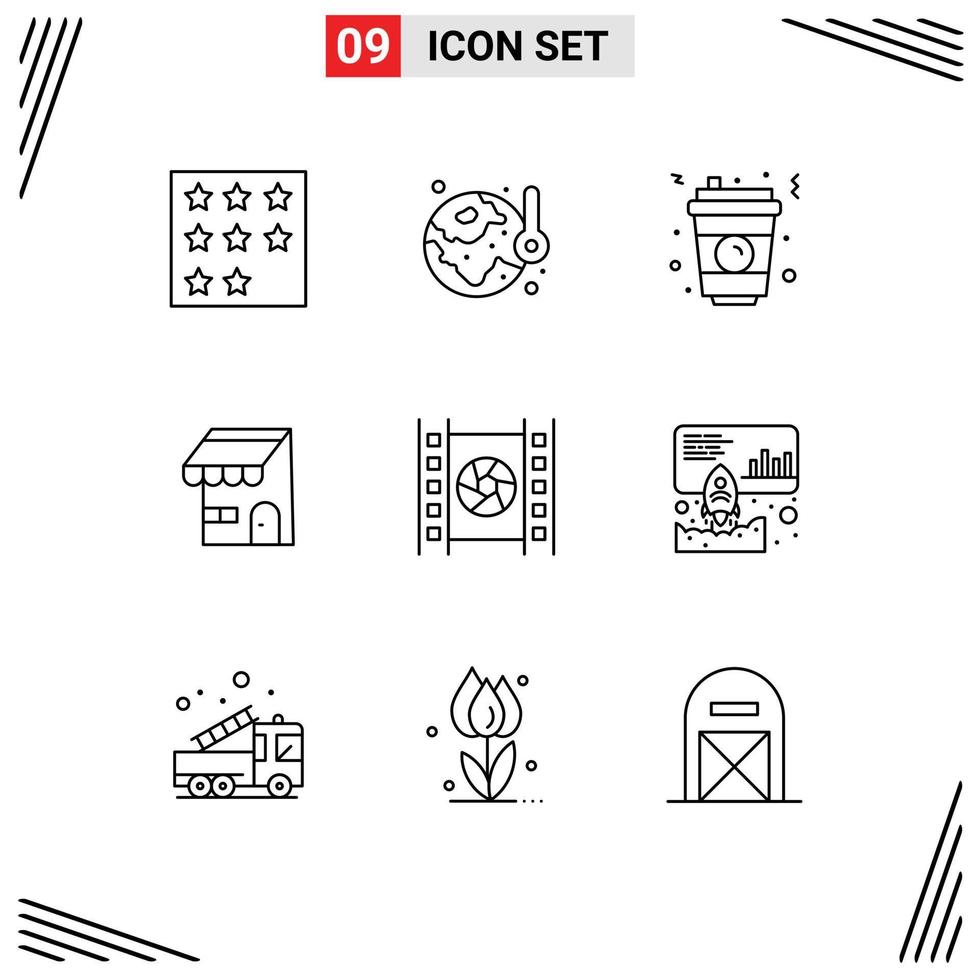 9 Universal Outlines Set for Web and Mobile Applications shop ecommerce temperature building fast food Editable Vector Design Elements