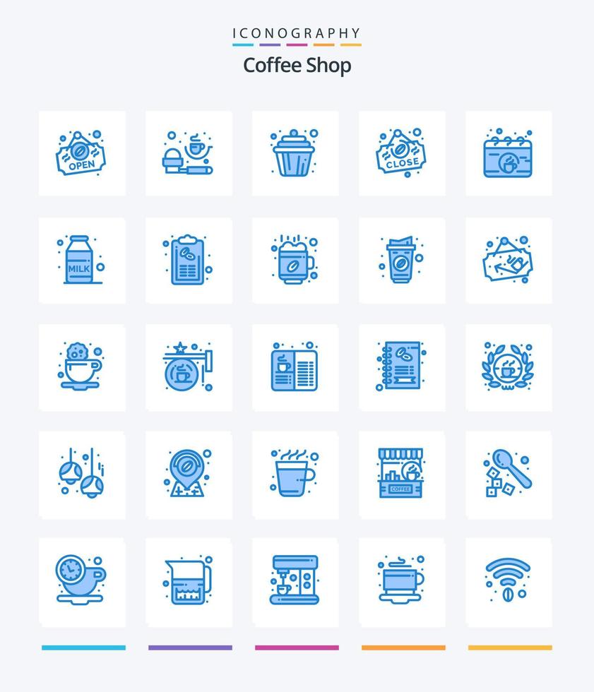 Creative Coffee Shop 25 Blue icon pack  Such As coffee. calendar. cake. sign. board vector