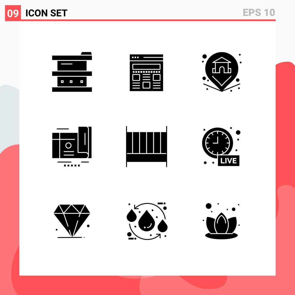 Pictogram Set of 9 Simple Solid Glyphs of bedroom voucher location gift card Editable Vector Design Elements