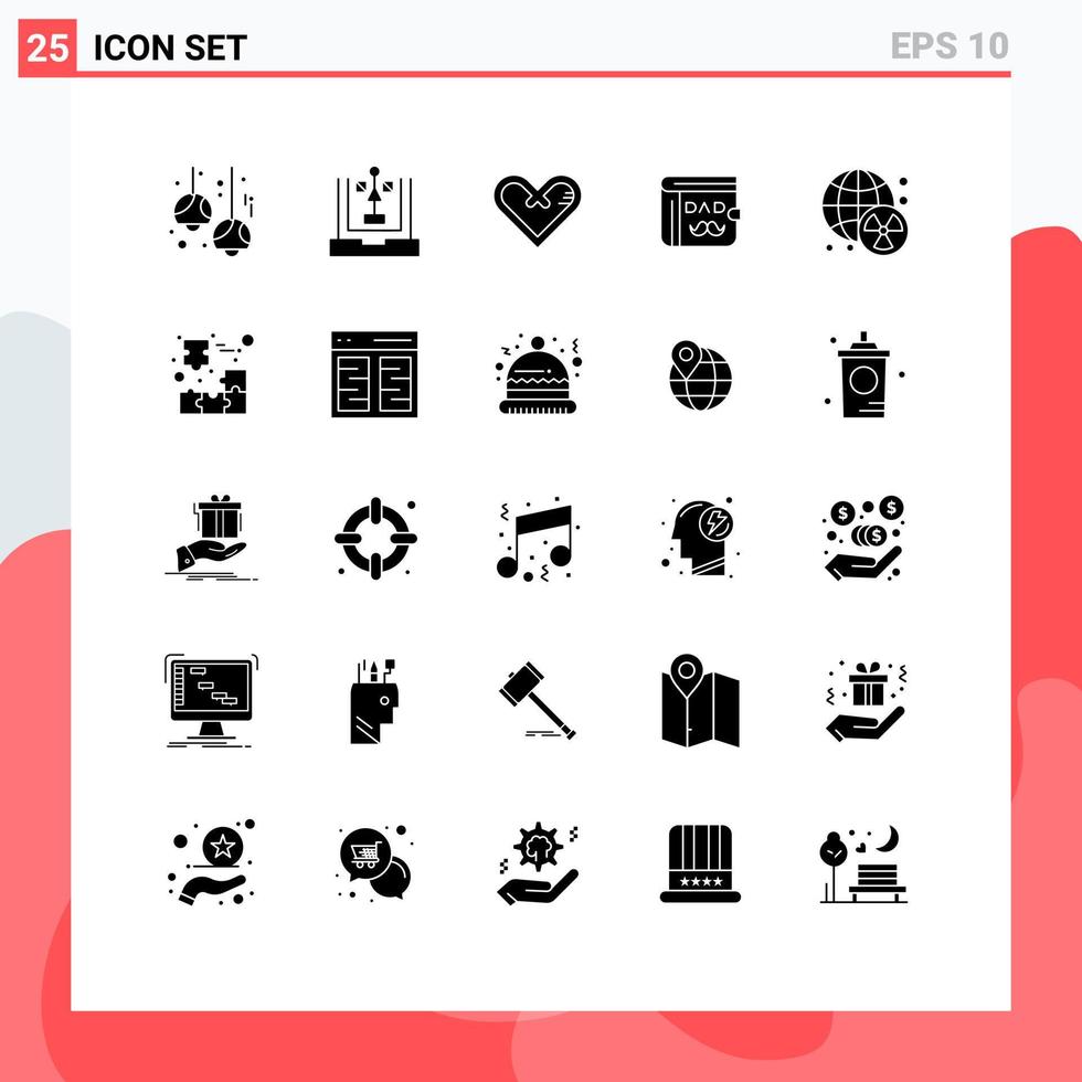 User Interface Pack of 25 Basic Solid Glyphs of father wallet flowchart surprise like Editable Vector Design Elements