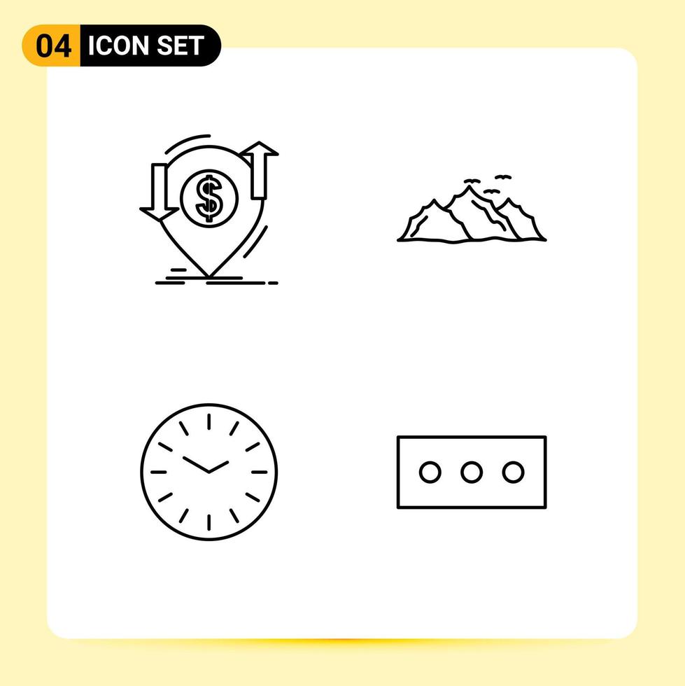 Stock Vector Icon Pack of 4 Line Signs and Symbols for transaction birds finance landscape clock Editable Vector Design Elements