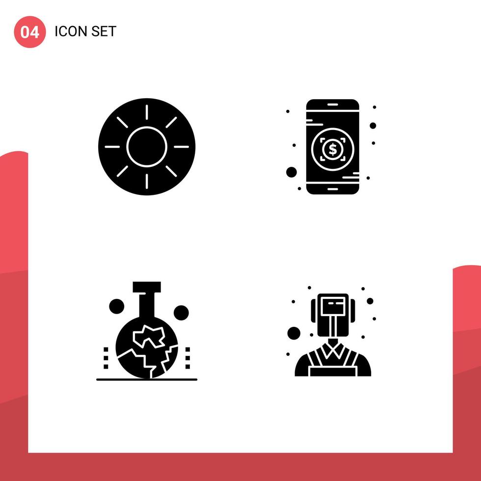 Group of 4 Solid Glyphs Signs and Symbols for fruit geology kiwi investment study of earth surface Editable Vector Design Elements