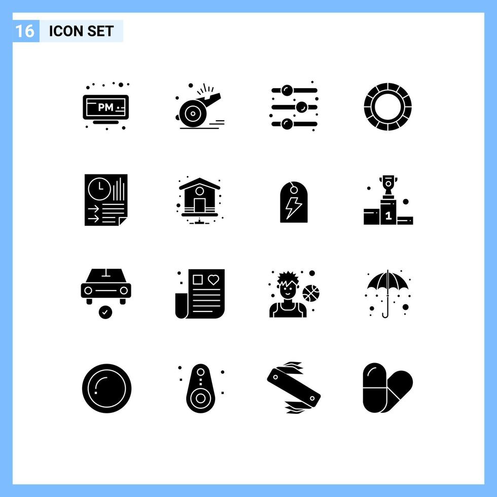 Group of 16 Modern Solid Glyphs Set for data process game creative toggle switch Editable Vector Design Elements