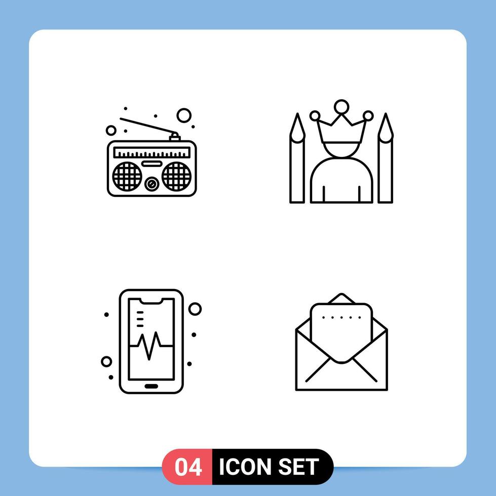 Set of 4 Modern UI Icons Symbols Signs for communication mobil celebrity superhero document Editable Vector Design Elements