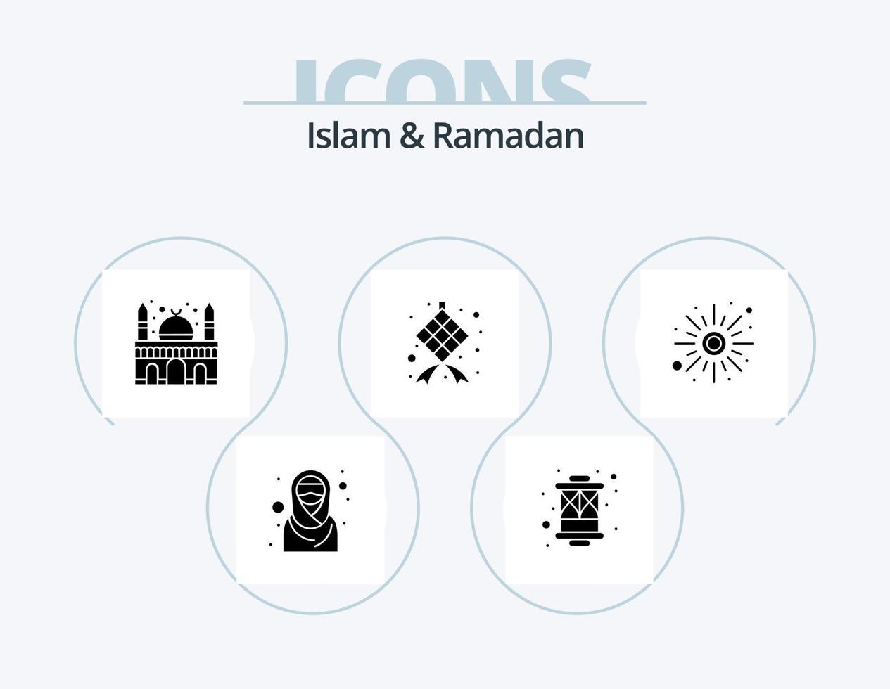 islam y ramadan glyph icon pack 5 diseño de iconos. clima. subir. hora de rezar. musulmán. decoración vector