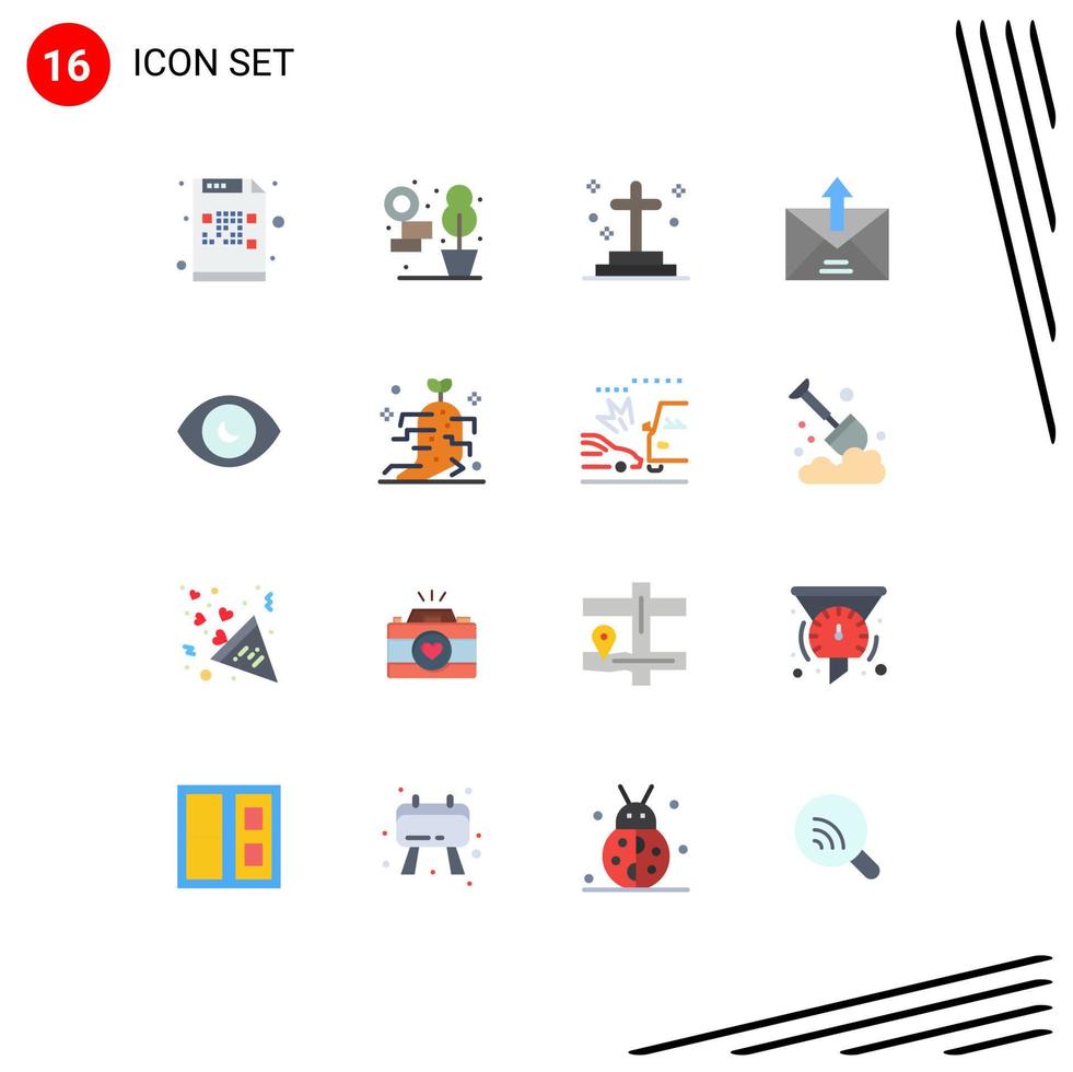 16 iconos creativos signos y símbolos modernos de contorno de ojos correo electrónico de muerte y paquete editable de elementos de diseño de vectores creativos