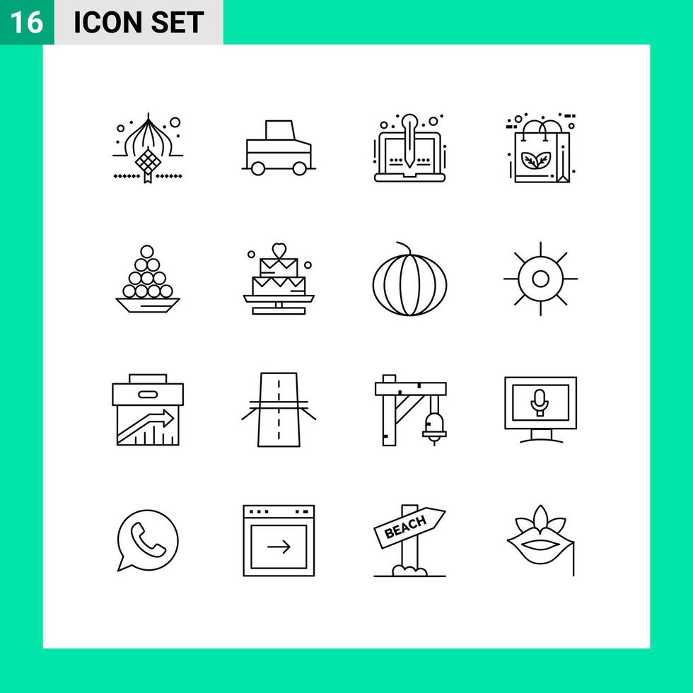 Group of 16 Modern Outlines Set for recycle leaf content eco writer Editable Vector Design Elements