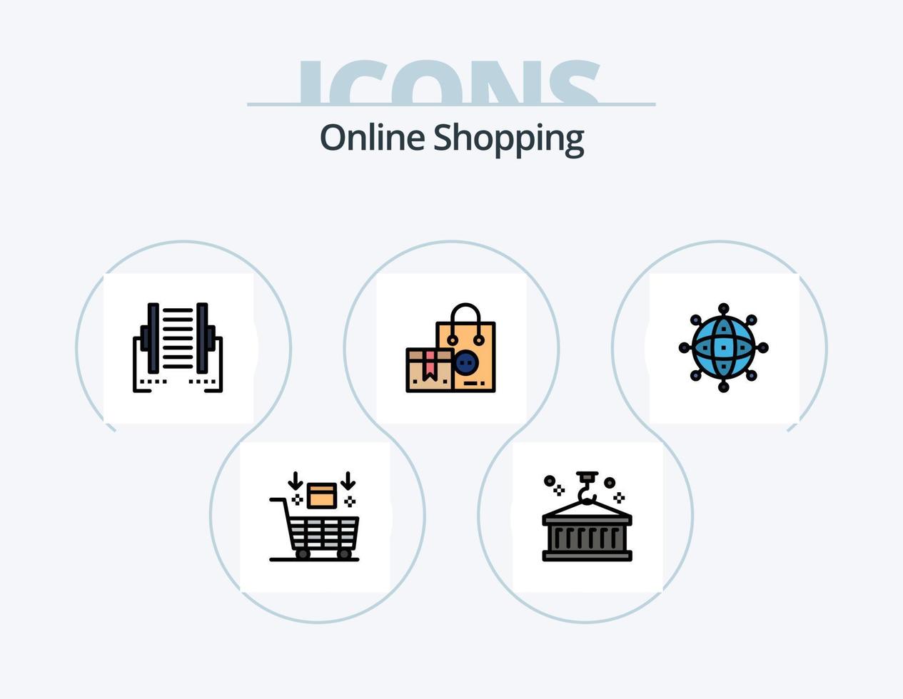 línea de compras en línea llena de icono paquete 5 diseño de iconos. pagar. flecha. compras. compras. Internet vector