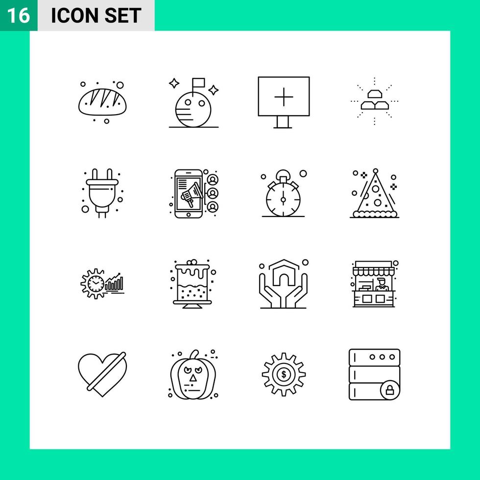 Set of 16 Commercial Outlines pack for plug interest alert income fund Editable Vector Design Elements