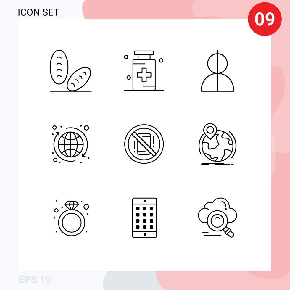 conjunto de 9 iconos de interfaz de usuario modernos símbolos signos para evitar recorrido avatar seo ladrón elementos de diseño vectorial editables vector