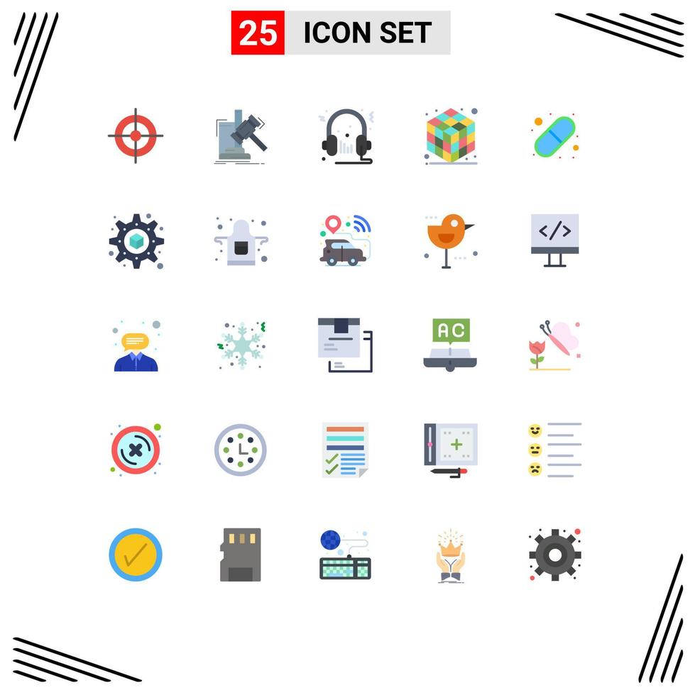 conjunto moderno de 25 colores planos y símbolos como elementos de diseño de vectores editables multimedia de cubo de ley de gadget de cápsula