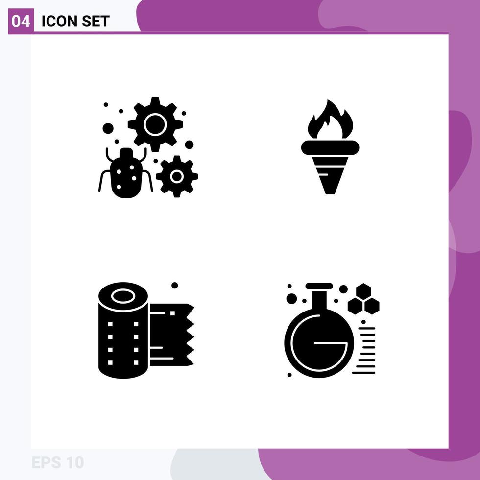 Editable Vector Line Pack of 4 Simple Solid Glyphs of configure olympic setting games paper Editable Vector Design Elements